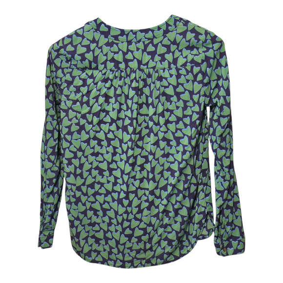 Anthropologie Conversations 30/52 Blouse 4 Heart Print Blue Green Collectible - Picture 2 of 11
